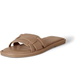 Amazon Essentials Camel Faux Leather Woven Slip On Flat Slide Sandals Size 9 NWT